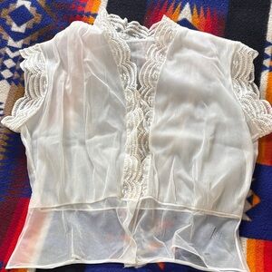 True vintage White Lace Trim Sheer Women's Top